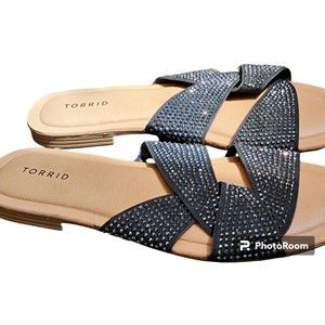 Torrid Black Rhinestone Twist Slides NEW US Size 8WW
